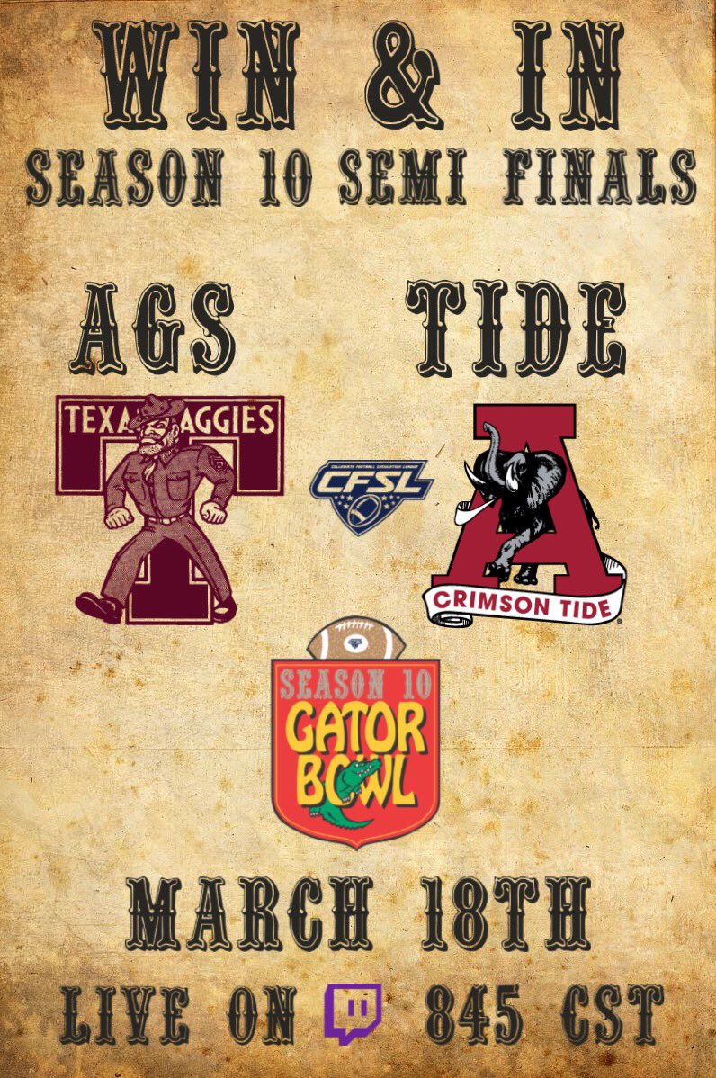 Tonight the Ags have Bama. If the Ags win, were in! The title game is one game away! BTHO bama!