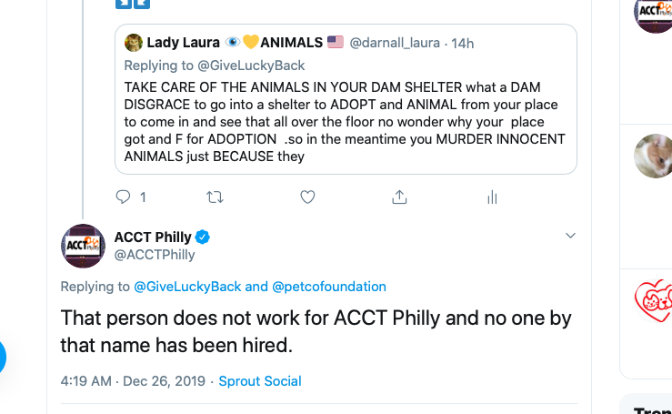 GiveLuckyBack's tweet photo. Former #NYCACC #AnimalKill specialist is so infamous the #Philly Pound went through GREAT PAINS to publicly deny hiring her.   This is how bad the people the NYCACC hires are! https://t.co/ZHa8qJ836G