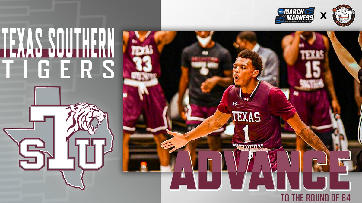 BustingBrackets's tweet image. Texas Southern is the first winner of an NCAA Tournament game! They take on the Michigan Wolverines in the East Region.