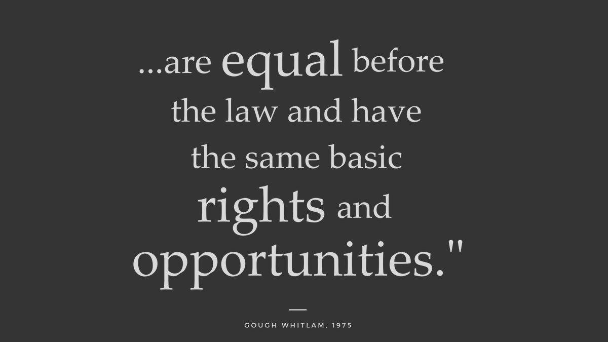 In 1975, Whitlam enacted the Racial Discrimination Act.

“The main sufferers in Australian society – the main victims of social deprivation and restricted opportunity – have been the oldest Australians ... and the newest...”

More: bit.ly/3vEYbMT
#FightRacism #HarmonyDay