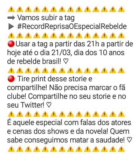 PraRebeld's tweet photo. #RecordReprisaOEspecialRebelde
#rbr #rebeldebrasil Tá chegando #10AnosDeRBrasil
 #CarinhoDeFã ❤❤❤❤⚠⚠⚠⚠⚠❤❤❤ https://t.co/48Gd8fji9Y