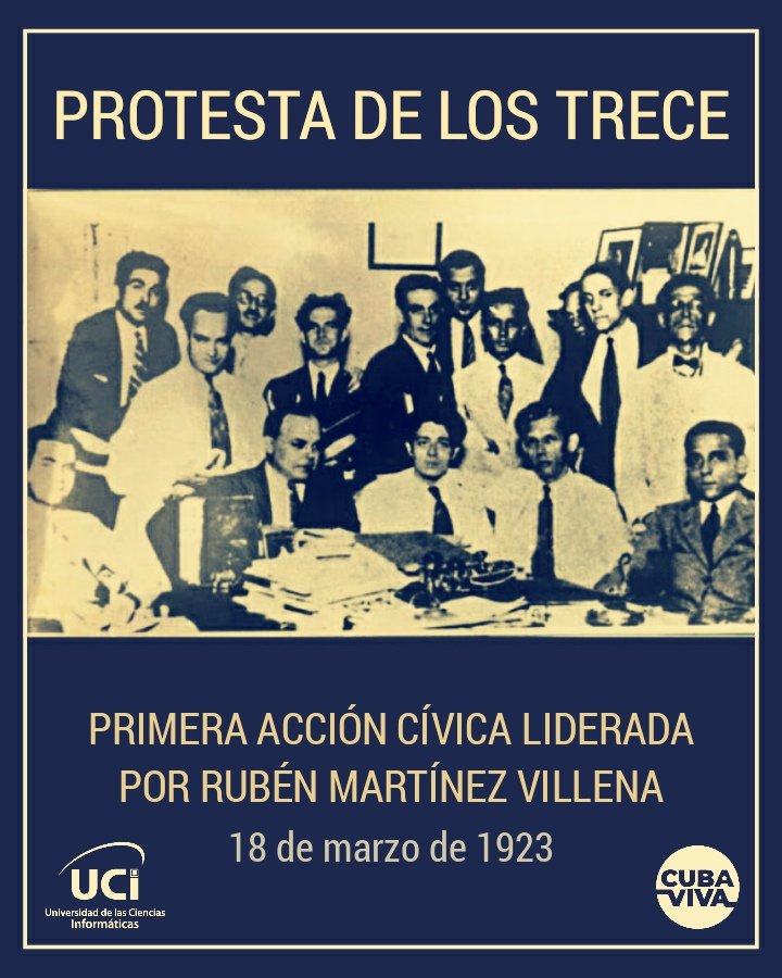 FarinaEstevez's tweet photo. Protesta de los Trece fue la primera clarinada de los intelectuales contra la corrupci��n. #SomosCuba #TenemosMemoria @CubaMined  #SoyVillaClara https://t.co/CY98v10yDC