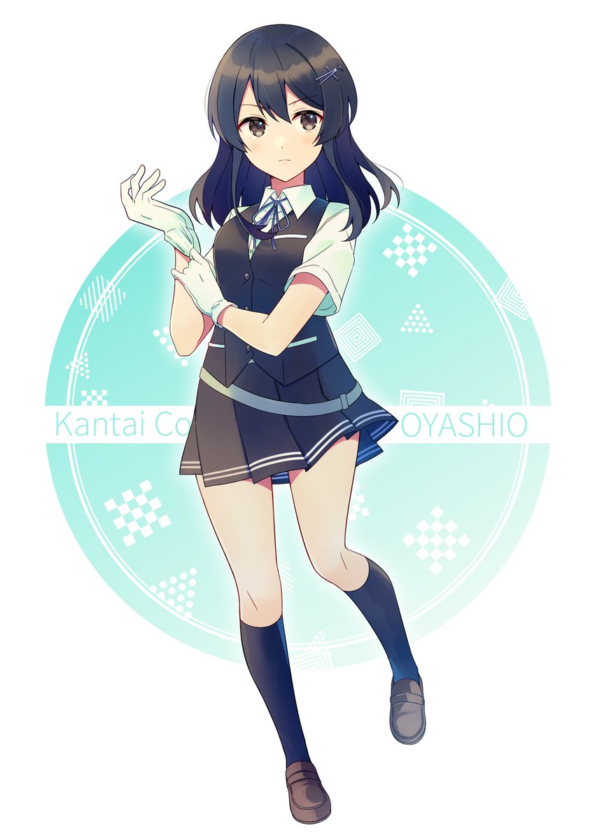 oyashio (kancolle) 1girl solo gloves black hair skirt vest white gloves  illustration images