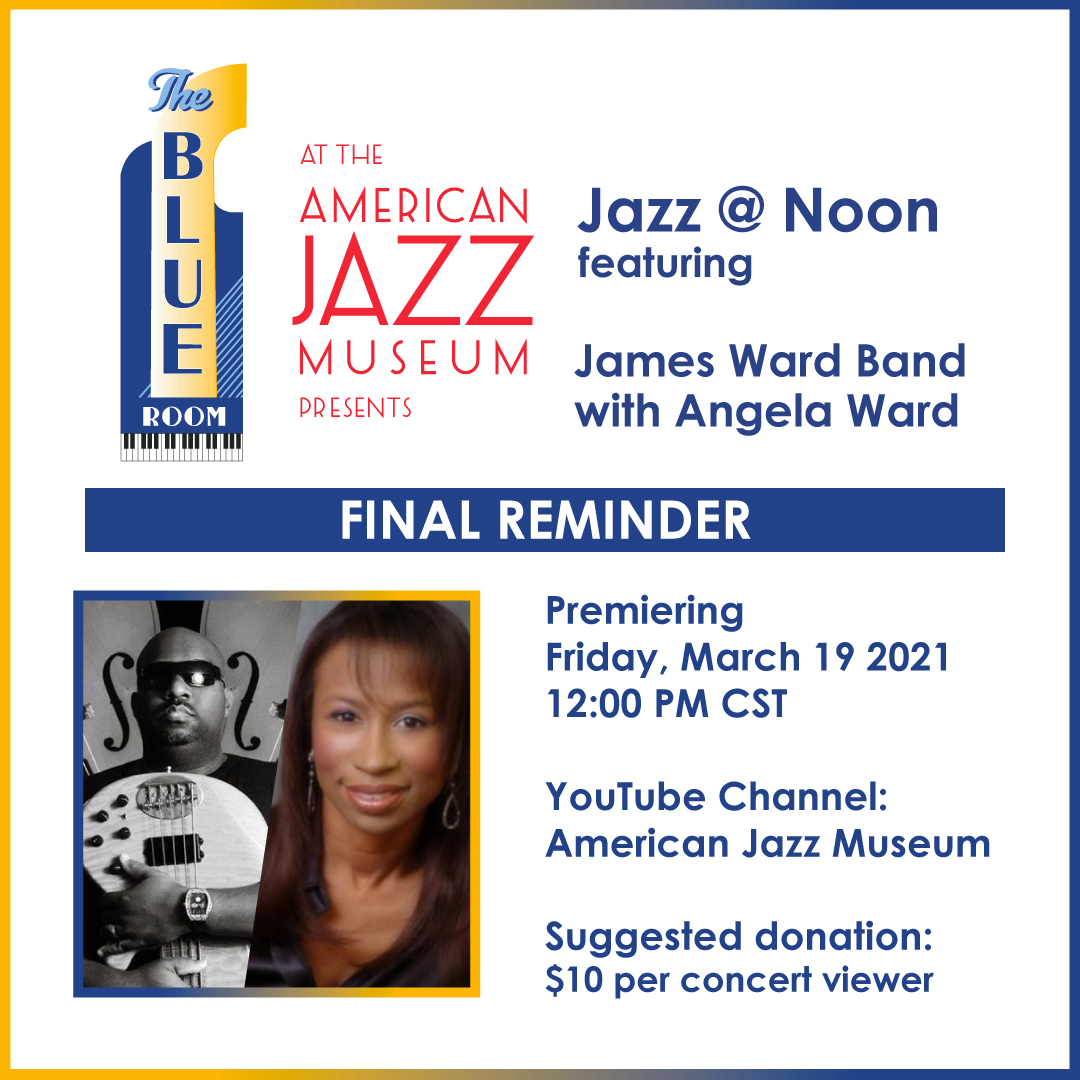 ajazzmuseumKC's tweet photo. Last week James Ward Band (@TheJWB) with Angela Ward as bandleader were incredible in last week's recording! Get ready for the full concert tomorrow @ noon. Mark your calendar and tune into some of Kansas City's top tier #jazz musicians on YouTube: https://t.co/BhWAK5IH1l https://t.co/r9lf3ZtPl2