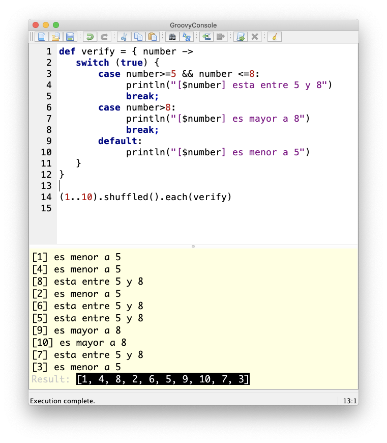 Desveloper's tweet image. @ApacheGroovy tip: Puedes usar los switch statements para verificar varios posibles scenarios de un valor, por ejemplo lo siguiente que un número del 1 al 10 pueda ser

- Que esté entre 5 y 8
- Que sea mayor a 8
- Que sea menor a 5

#desveloper #groovylang #switchstatement #code