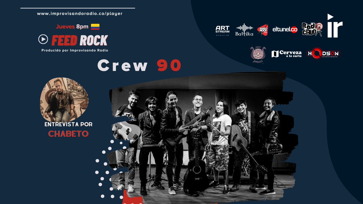 ImprovisandoR's tweet photo. Estamos #AlAire con las entrevistas poco convencionales de #FeedRock, en esta ocasión con la banda: #Crew90. Gracias a Hodson Entretenimiento. También por facebook live.
¡Conéctate, dale play! 👉 https://t.co/J40DybJs9X https://t.co/7ZFWOwMTtd