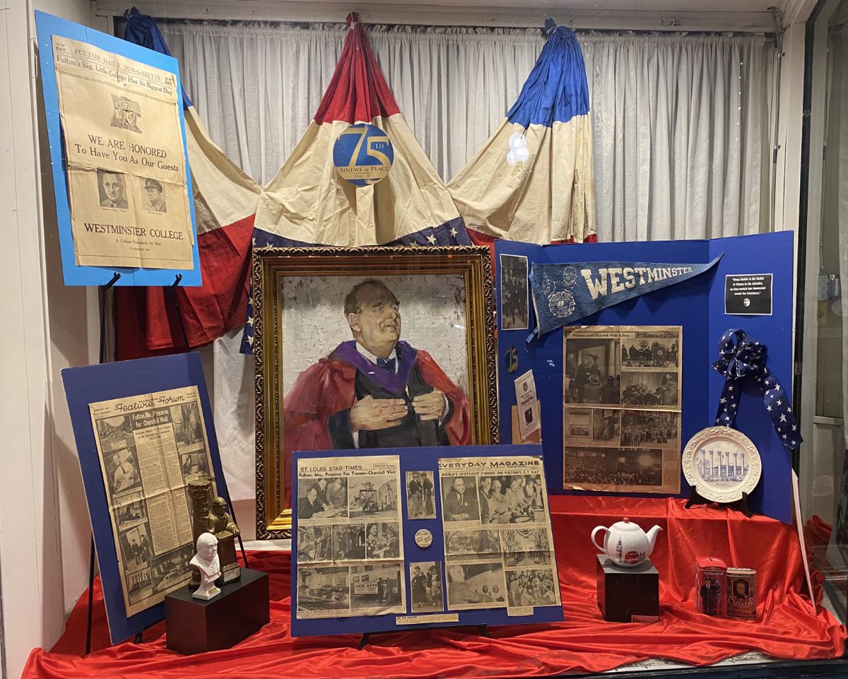 ChurchillMuseum's tweet photo. Check out the "Churchill-Truman Day" #sinewsofpeace75 window displays at the Kingdom of Callaway Historical Society in downtown Fulton https://t.co/te3P7lxCpO