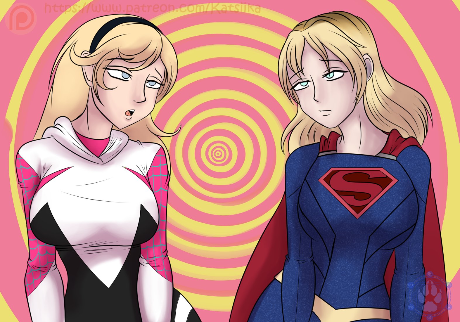 X 上的Katsiika ( commission open-until the end of time)：「Spider Gwen and  Super girl hypnotized #hypnosis #spidergwen #supergirl  t.cof3hH8kmuE4」  X