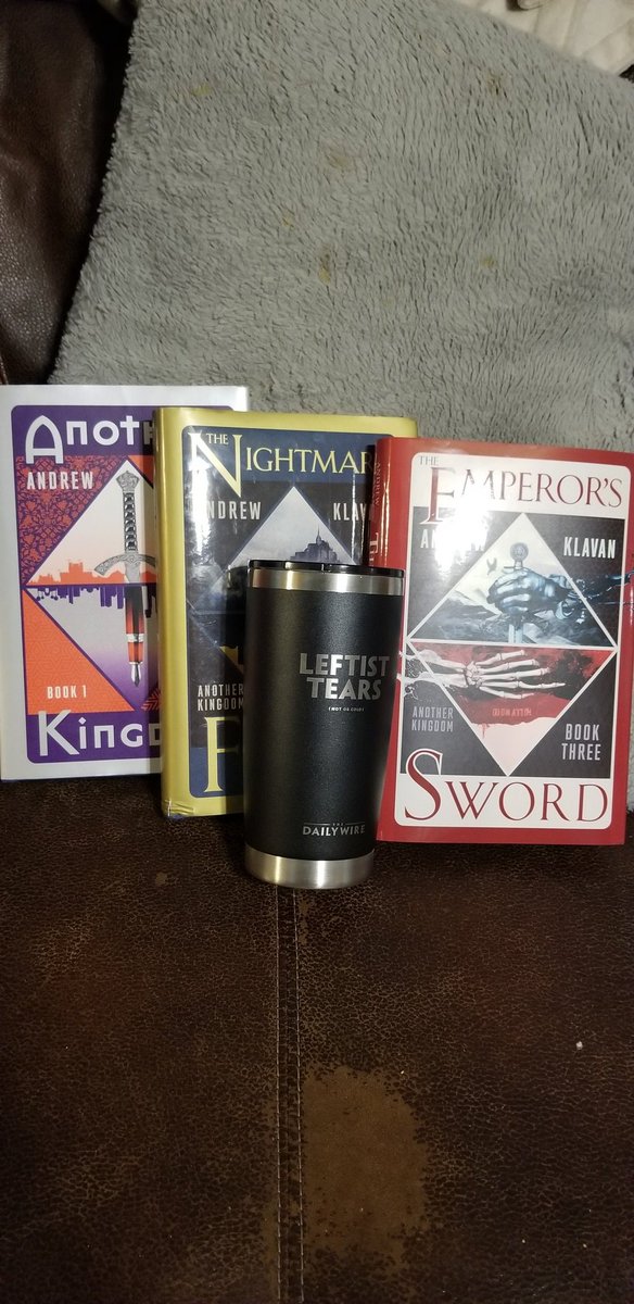 Banner day in the mail today. Got my new Leftist Tears Tumbler and the newest @andrewklavan book to make my trilogy complete. Time to sit down and devour the book while drinking cold leftist tears. #leftisttearstumbler