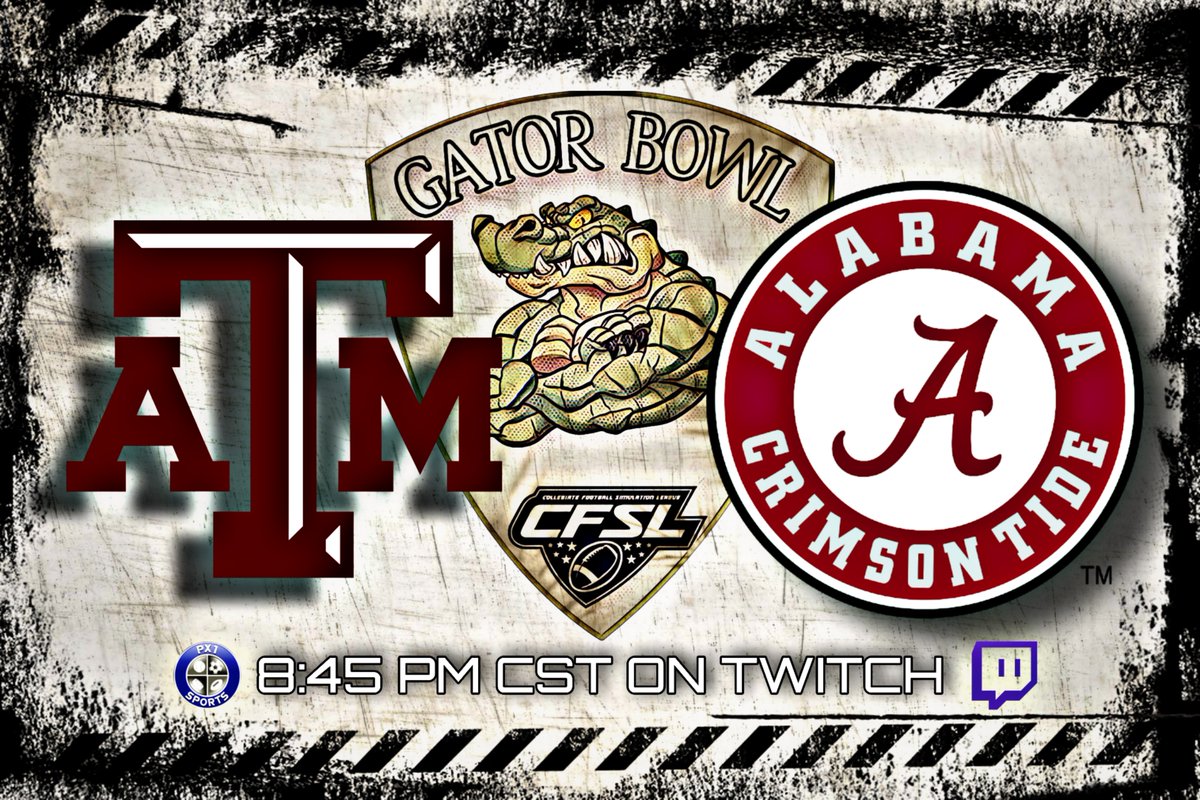 Texas A&amp;M vs Alabama is live on Twitch. Two young ADs lead their teams in a fight for a shot at the title. Join us as we find out who will take on the Ohio State Buckeyes in the #CFSL Championship.
twitch.tv/px1sports 
#CREATEYOURLEGACY