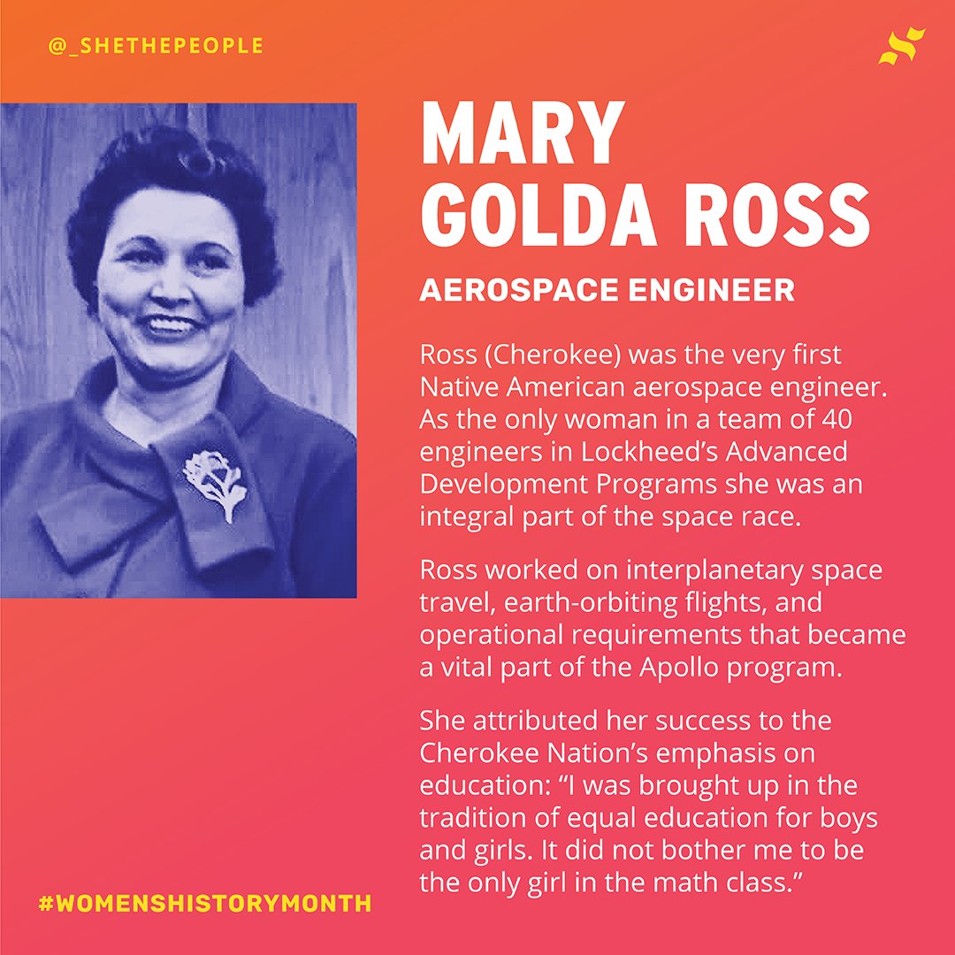 Mary Golda Ross, a Cherokee woman, was the first Native American aerospace engineer and her work was an essential part of the space race. Ross said she owed her success to the Cherokee community's emphasis on equitable education.

#WomensHistoryMonth