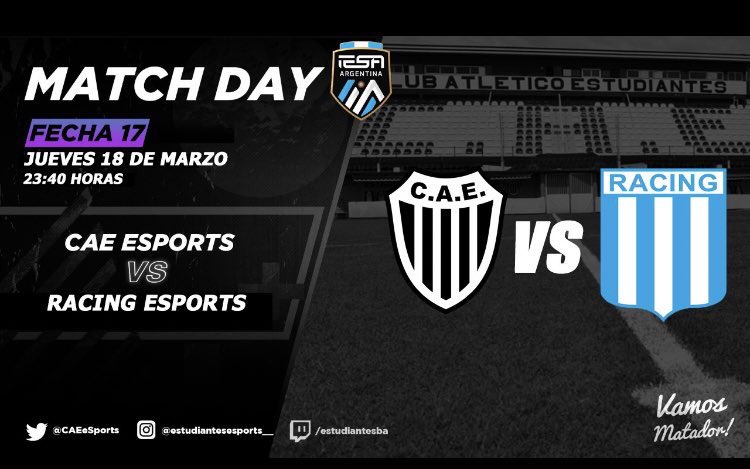La triple fecha de hoy para terminar el camino por <a href="/IESAFIFAar/">IESA Argentina</a> 

23:00 🆚 <a href="/HuracanEsports/">CAHuracán esports</a> 
23:30 🆚 <a href="/FcPimienta/">Pimienta Fc</a> 
23:59 🆚 <a href="/e_RacingClub/">Racing Club eSports</a> 

#VamosMatador⚫️⚪️🙌🏽 
✍️@TTV_DiegoLauria