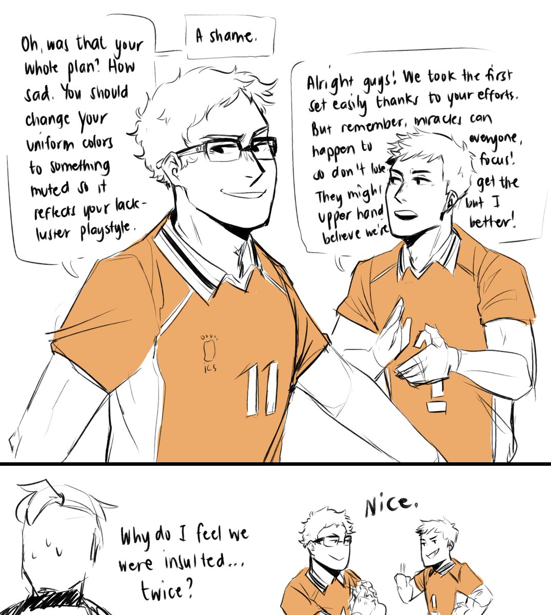 Tsukishima's dynamic with Daichi is that both of them love egging other people on, but in different approaches (aka other teams experience the two styles of trash talking) 