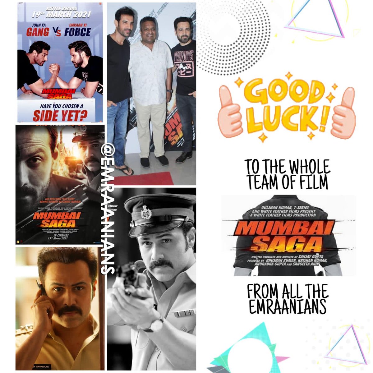 Wishing @emraanhashmi and entire team of #MumbaiSaga good luck for the release 💫😊 | @Tseries @_SanjayGupta @TheJohnAbraham 
@sangeetaahir @MsKajalAggarwal @prateikbabbar @manjrekarmahesh @GulshanGroverGG @SunielVShetty @rohitroy500 @samirsoni123  @Shaadrandhawa @VivaanParashar