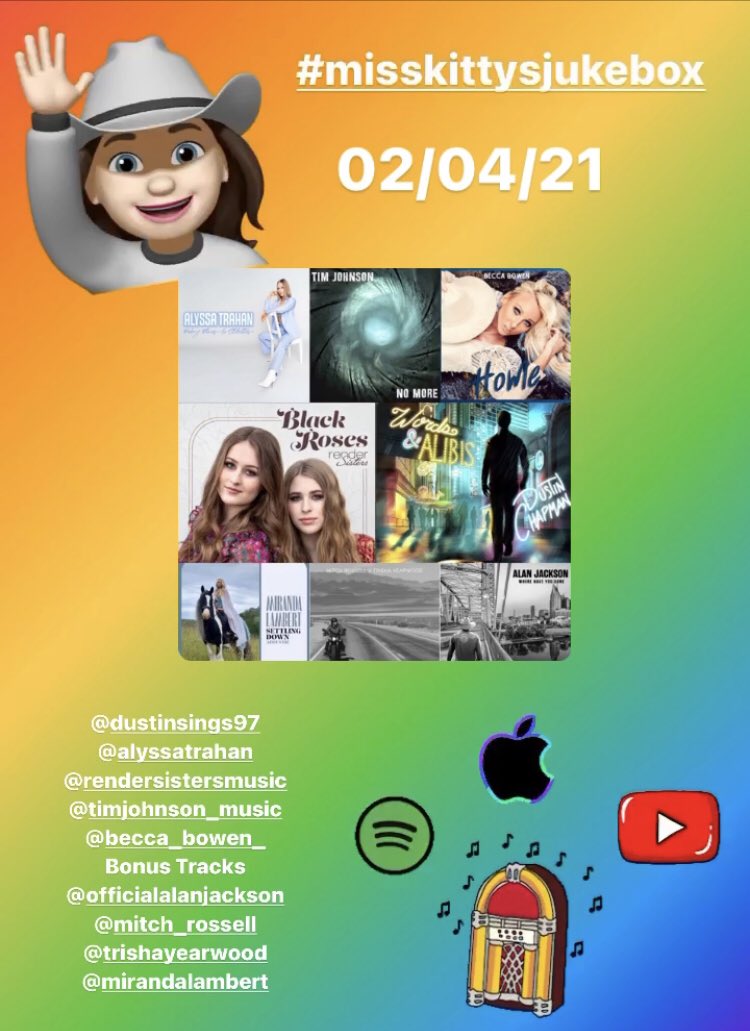 kit_country's tweet photo. #misskittysjukebox - 02/04/21
#dustinchapman @LyssTrahan @rendersisters @timmyjjohnson82 @Becca_bowen_ Bonus Tracks @OfficialJackson @mitchrossell @trishayearwood & @mirandalambert
https://t.co/3GhsorASOt
https://t.co/mKvV11tNpP
https://t.co/P1L2CsnrYD https://t.co/zAGFmzdDsC