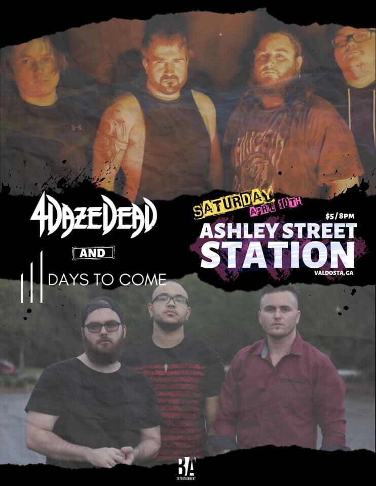 Days To Come (@daystocomemusic) on Twitter photo We're looking forward to being at Ashley Street Station in Valdosta NEXT SATURDAY with our friends in <a href="/4DazeDeadMusic/">4 Daze Dead</a>!
Can't wait to see you!
Grab a VIP Package from our website & come hang with us! #daystocome #4dazedead We're looking forward to being at Ashley Street Station in Valdosta NEXT SATURDAY with our friends in <a href="/4DazeDeadMusic/">4 Daze Dead</a>!
Can't wait to see you!
Grab a VIP Package from our website & come hang with us! #daystocome #4dazedead