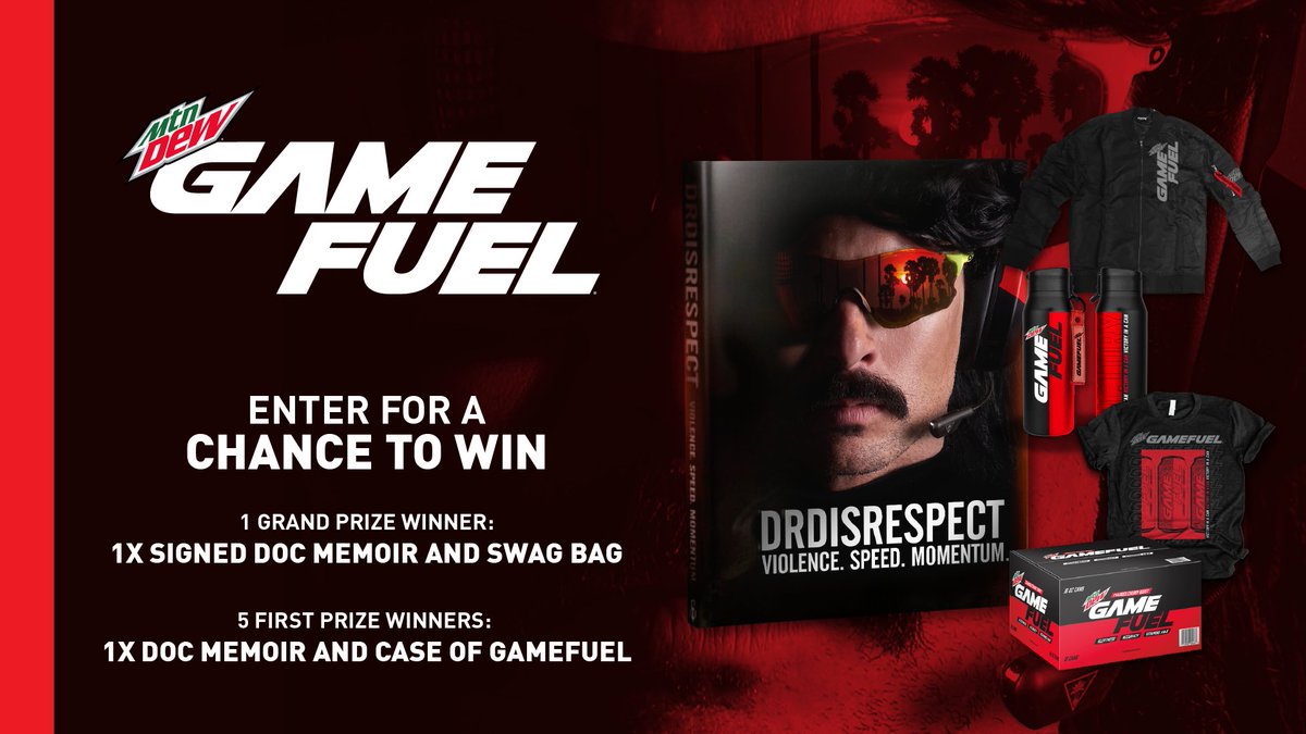 Want a signed copy of <a href="/DrDisrespect/">Dr Disrespect</a>'s memoir and swag?
 
Enter for a chance to win:
📕 Follow @GameFuel
📕 Like this post
📕 Tweet, QRT or reply tagging @GameFuel and using #GameFuelDocSweepstakes
 
No purchase nec. US residents 18+ Ends 4/4. See bit.ly/DocMem for rules