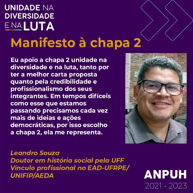 UmaDiversaLuta's tweet photo. Agradecemos a manifestação em apoio a Chapa 2 do colega Leandro Souza do EAD-UFRPE/UNIFP/AEDA.

#AnpuhDeTodasAsHistorias #AnpuhDiversa https://t.co/Wdq8oJDXxL
