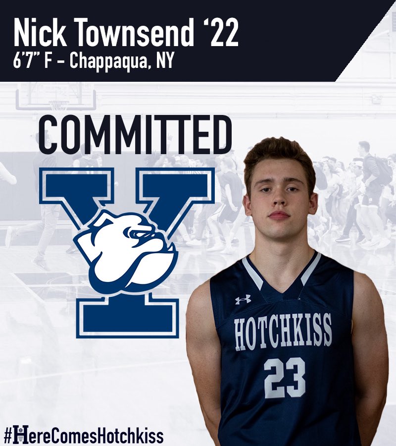 Hotchkiss Hoops (@hotchkisshoops) on Twitter photo Excited to announce that <a href="/ntownsend42/">Nick Townsend</a> ‘22 has committed to Coach Jones & <a href="/YaleMBasketball/">Yale Men's Basketball</a> (pending admission)!
#HereComesHotchkiss 💙🤍
<a href="/NERRHoops/">New England Recruiting Report NERRHoops</a> <a href="/VerbalCommits/">Verbal Commits</a> <a href="/yassinetalhaoui/">Yassine Talhaoui</a> Excited to announce that <a href="/ntownsend42/">Nick Townsend</a> ‘22 has committed to Coach Jones & <a href="/YaleMBasketball/">Yale Men's Basketball</a> (pending admission)!
#HereComesHotchkiss 💙🤍
<a href="/NERRHoops/">New England Recruiting Report NERRHoops</a> <a href="/VerbalCommits/">Verbal Commits</a> <a href="/yassinetalhaoui/">Yassine Talhaoui</a>