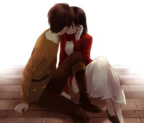 "You don’t decide to be addicted to someone. One day you found me and you sowed the feelings inside me. It ignites the love I have carried deep inside and I become dependent on your existence!" Fanart by deviantart/MasashiID #AttackonTitan #EreMika #Love #Anime #FridayFeeling