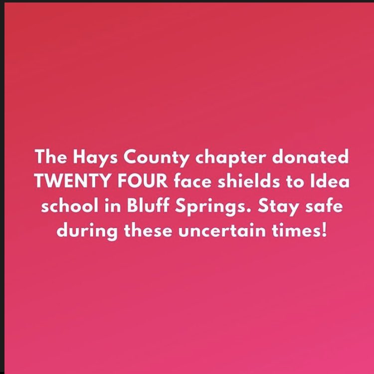 BTOBnow's tweet photo. The Hays County chapter donated masks to Idea School in Bluff Springs! Stay safe during these uncertain times! #breaktheoutbreak #stayhome #staysafe https://t.co/um7Snmskb1