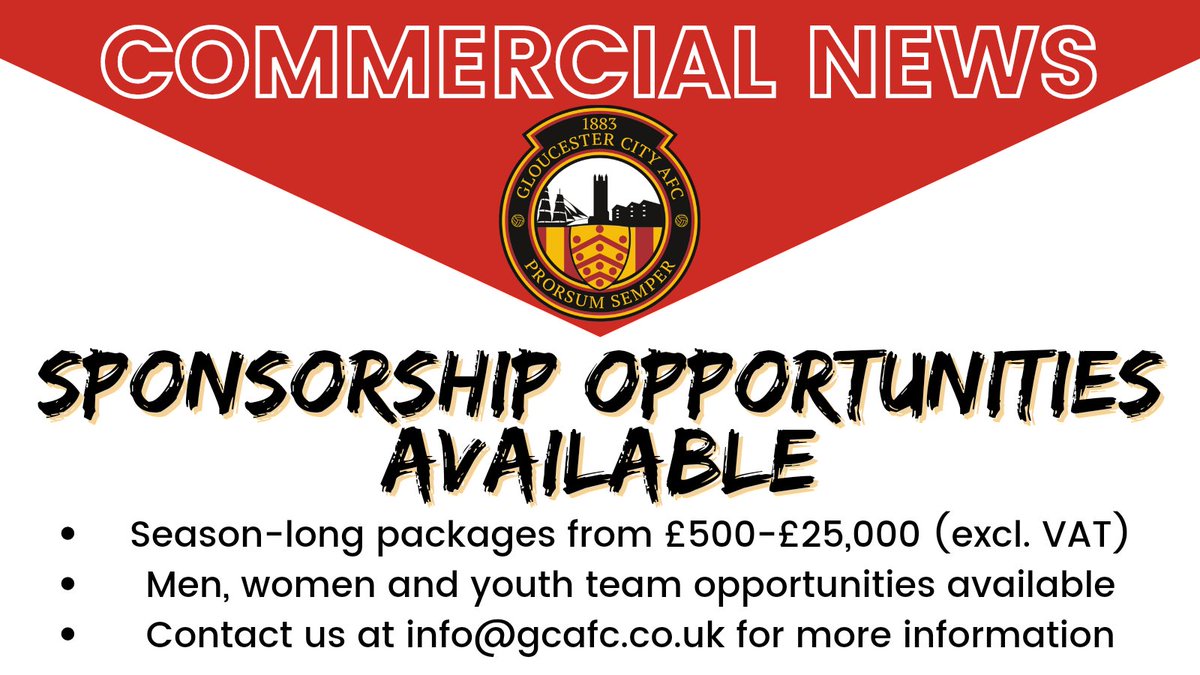 GCAFCofficial's tweet photo. 𝑺𝒑𝒐𝒏𝒔𝒐𝒓𝒔𝒉𝒊𝒑 𝑶𝒑𝒑𝒐𝒓𝒕𝒖𝒏𝒊𝒕𝒊𝒆𝒔

We've got some fantastic opportunities for businesses to join us next season, including deals involving our youth teams &amp; @GCAFCWomen.

From shirt sponsors to social media, we will work with you to create the right package. https://t.co/orj2WoH0Bn