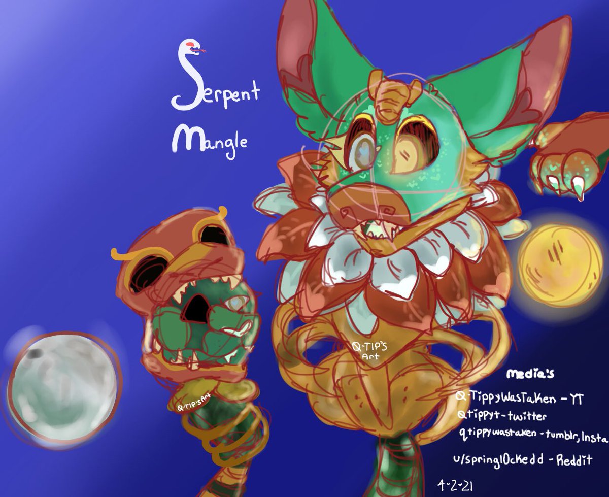 K1ttyJamz's tweet photo. Serpent Mangle sketch! No one really draws them so I did 💚💚 #FNAF #FiveNightsAtFreddys #serpentmangle #Fnafar #myart #qtippywastaken #digitalart #commissionsopen #sketch #art #artist #bust https://t.co/addXKZFkW9