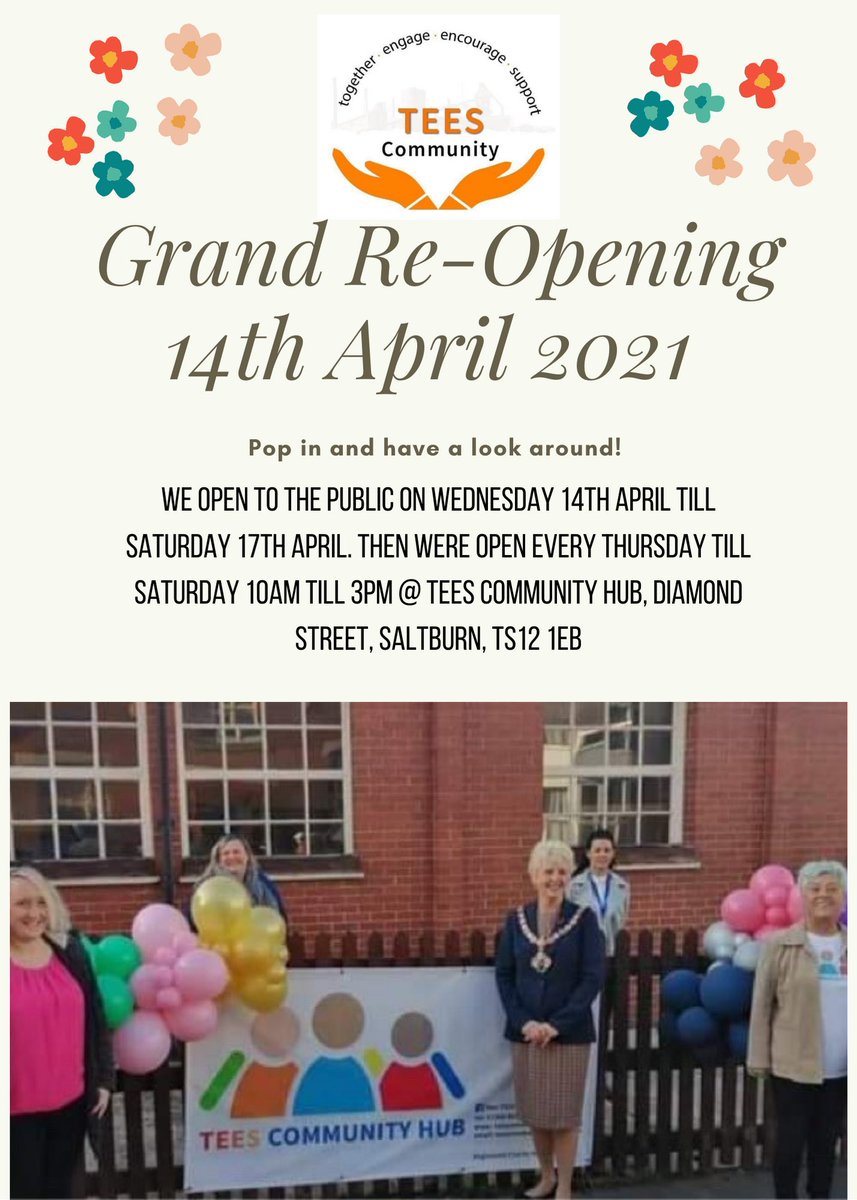 CommunityTees's tweet photo. 🌟⭐️GRAND REOPENING⭐️🌟

We open to the public on Wednesday 14th April 10am! Then we’re opentill Saturday 17th April. 

Then we’re open every Thursday till Saturday 10am till 3pm @ TEES Community Hub, Diamond Street, Saltburn, TS12 1EB. https://t.co/HYdyPIcNej