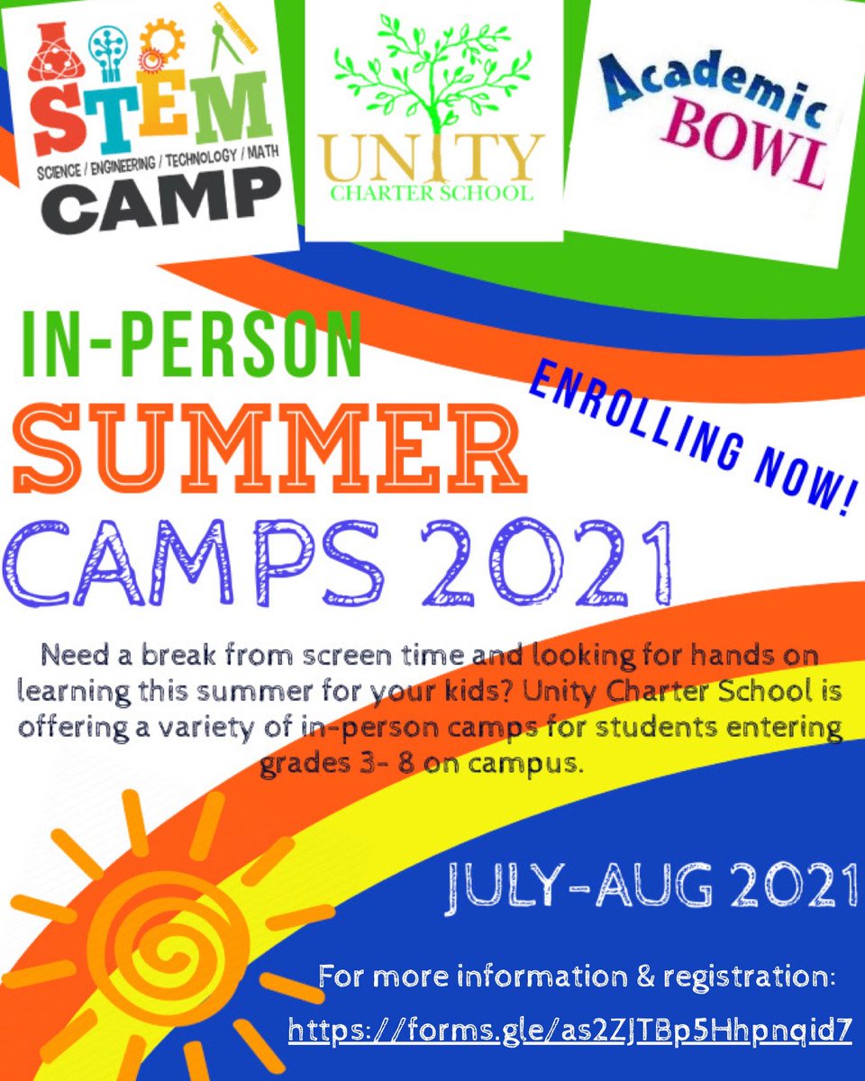 unitycharter's tweet image. It's time to think about summer camp! This year, our camps will be IN PERSON and are open to the greater commUnity. Check out more information on the sign up form: forms.gle/as2ZJTBp5Hhpnq…
#summercamp