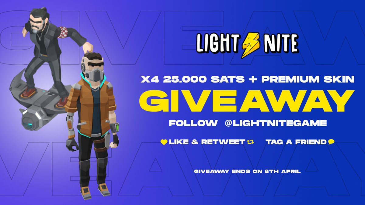 no_way_back_gg's tweet photo. Are you stacking sats and NFTs?

We are giving away x4 25.000 sats + premium skin

To enter:
✅ Follow @lightnitegame 
❤️🔁 Like and Retweet 
💬 Tag a friend you'll earn bitcoin with this year

#bitcoin #gaming #stackingsats #nfts #bitcoingaming #earnbitcoin #blockchaingame https://t.co/a33kjWQeDA