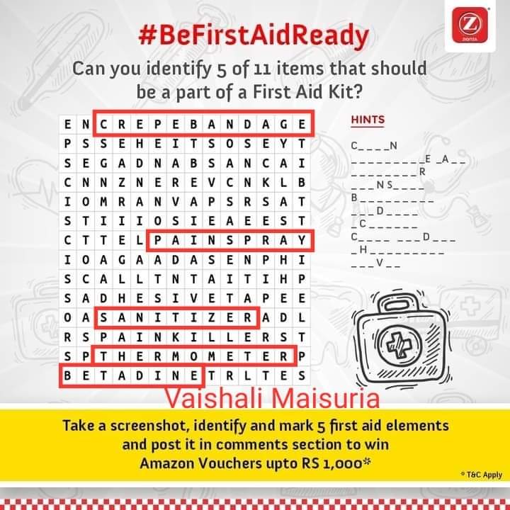 VaishaliMaisur2's tweet photo. @Ziqitza Five items in First Aid Kit --
1. CREPE BANDAGE
2. SCISSORS
3. PAIN SPRAY
4. ADHESIVE TAPE
5. BETADINE
#BeFirstAidReady
@Ziqitza
Tag friends
@ujjawalkumar26 @Sarang001_ @surindersuri99 @AmarjeetMarwaha @iam_baluu @MaisuriaChetan https://t.co/NIsishJ7pu