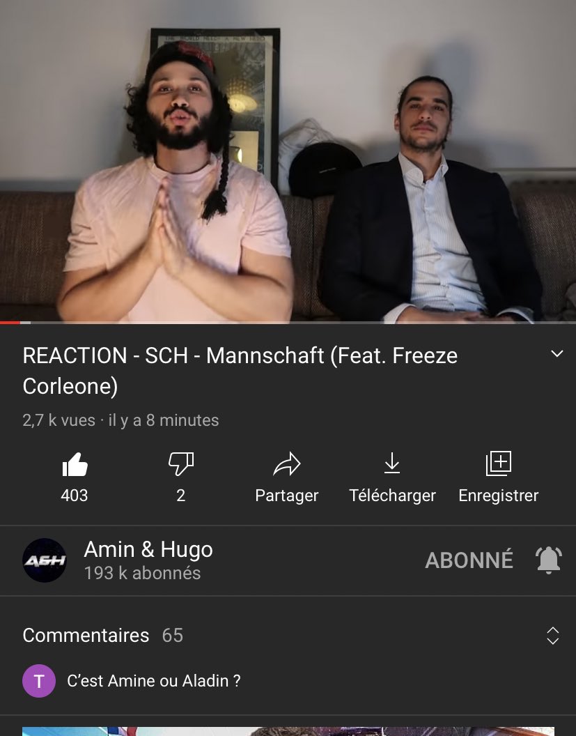 Thread des commentaires YouTube d’amin et Hugo