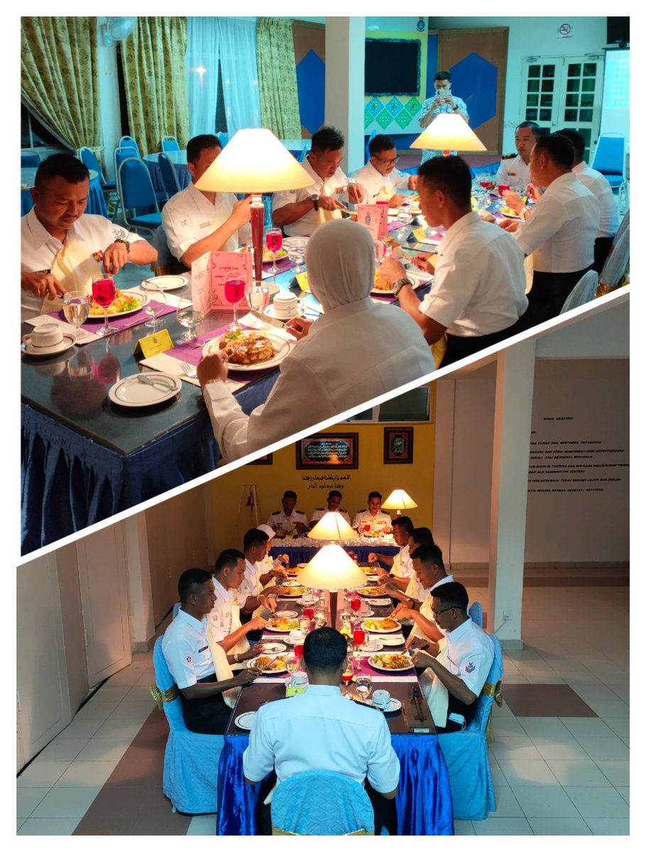 KdsiWisma's tweet photo. Praktikal Majlis Makan Beradat bersama AJK dan Pemangku Bintara Muda Siri 1/21 di Wisma Mutiara KD SULTAN ISMAIL. Majlis ini adalah untuk menaikkan semangat dan kebanggaan bintara di dalam perkhidmatan TLDM.

#BackBornRMN
#disinilahirnyapelautTLDM
#KDSI https://t.co/nW40l2NNgO