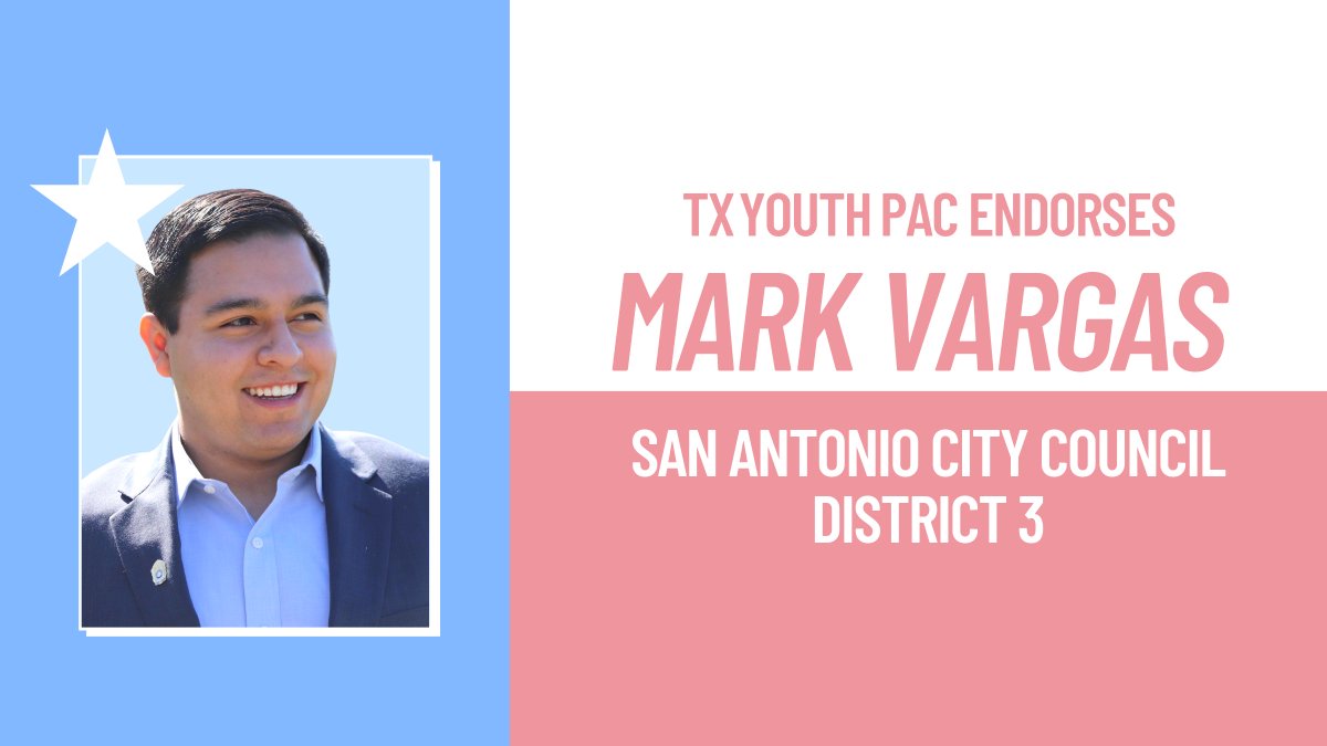 TexasYouthPAC's tweet photo. Another amazing progressive from San Antonio is @mark4sa running to represent San Antonio’s 3rd district. As an alumni of the SA Youth Commission, Mark deeply understands that young people should be included in all levels of government. We are proud to support him. (6/9) https://t.co/kQhI4TF9jn