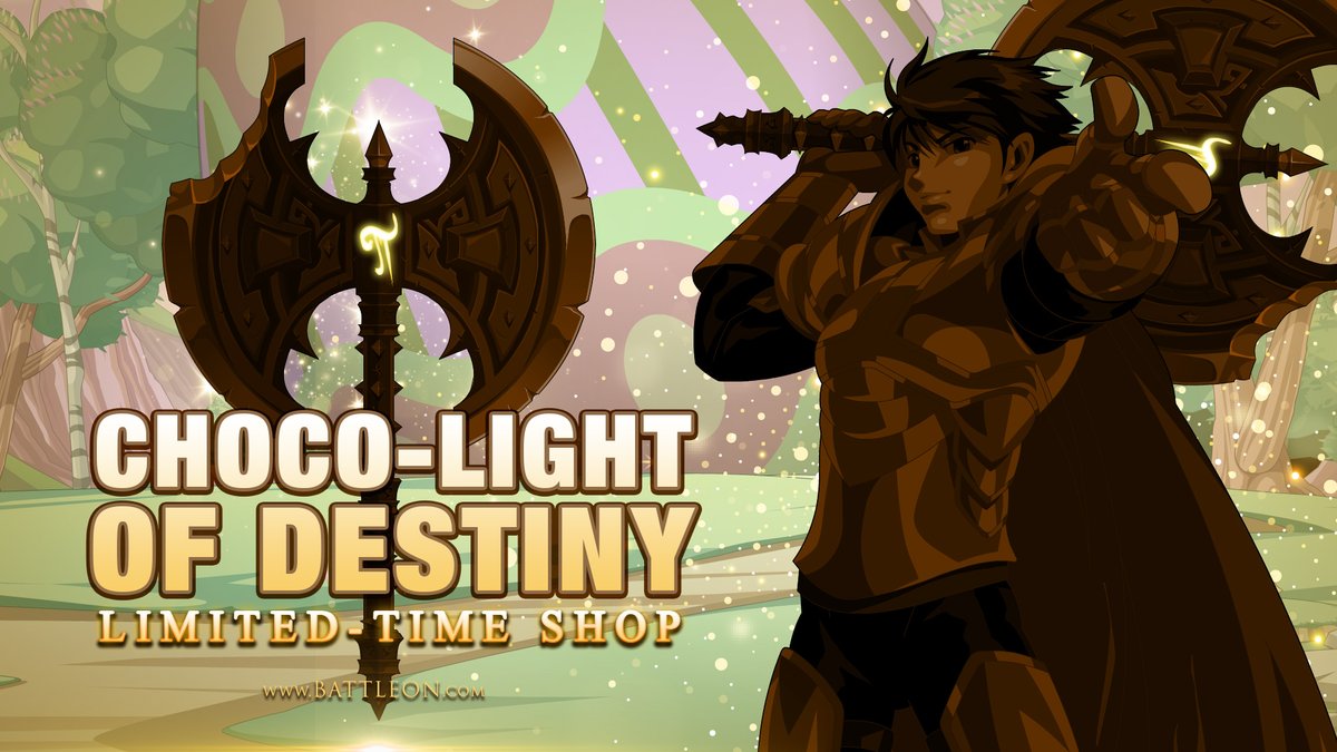 AQ_Team's tweet photo. The famed axe of Artix, the Choco-Light of Destiny, is now in the Limited-Time Shop! Leaving the tempering to magical smiths made it tough on the teeth, but tougher on your foes! https://t.co/SsPrQcyuSR