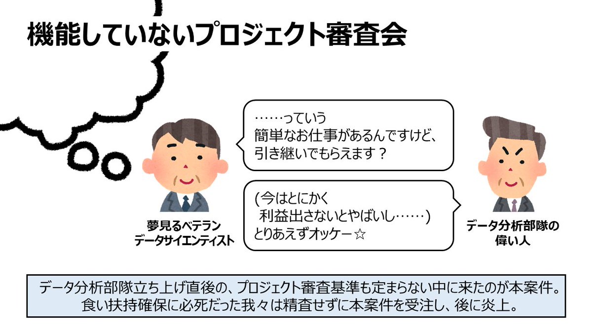 もう何年も前だし時効かなーと思うので、私が新人データサイエンティストだったときに鬱になって休職した炎上プロジェクトの体験談を置いておきますね。新入社員の皆さん、お気を付けくださいませ。本当にひどいプロジェクトで、当時はいろいろな人に迷惑をかけてしまいました。