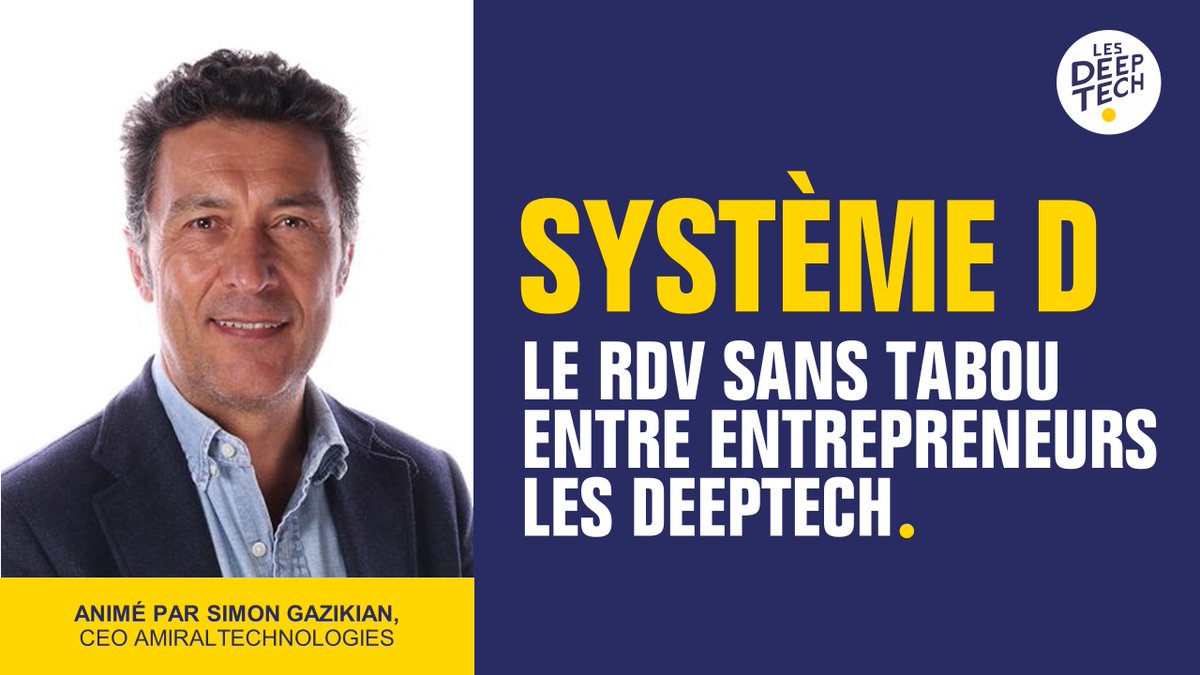 AmiralTech's tweet photo. CEO d'@AmiralTech  animera ce mardi un Système D, événement de la communauté #LesDeeptech sur le sujet : comment vulgariser son produit pour réussir à mieux le vendre.
Pour y assister, rejoignez la communauté Les Deeptech : https://t.co/vPEAGjUyli https://t.co/pBYr9W1N5m