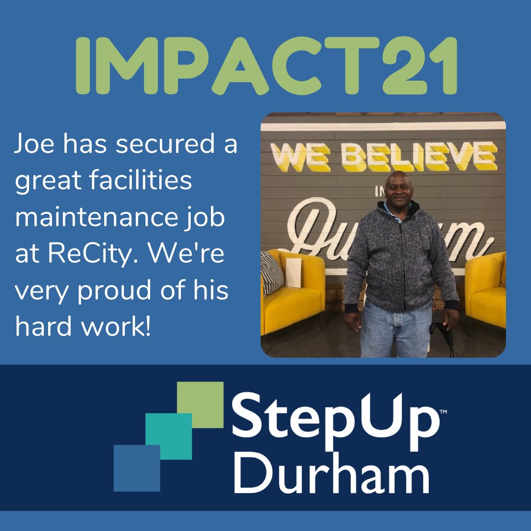 StepUpDurham's tweet photo. Imagine having spent 40+ years incarcerated, and then re-entering the workforce. This is not an easy road, but at least we can promise that Joe will not have to travel it alone. Do you believe in second chances?  Support #IMPACT21 at https://t.co/4wBHQ6oaoP. @recitynetwork https://t.co/q69IJ68Afi