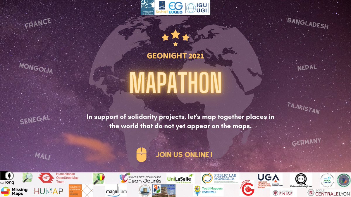 CartONG (@assoccartong) on Twitter photo 💻 🗺️ 💻COMING SOON! Join us for the <a href="/GeonightO/">Geonight.official</a> 2021. <a href="/assocCartONG/">CartONG</a> is co-hosting 15 online #mapathons with numerous partners on April 8th, 9th & 10th. Discover the full agenda & sign up here: umap.openstreetmap.fr/en/map/geonigh… Please share and feel free to invite friends to take part😃 💻 🗺️ 💻COMING SOON! Join us for the <a href="/GeonightO/">Geonight.official</a> 2021. <a href="/assocCartONG/">CartONG</a> is co-hosting 15 online #mapathons with numerous partners on April 8th, 9th & 10th. Discover the full agenda & sign up here: umap.openstreetmap.fr/en/map/geonigh… Please share and feel free to invite friends to take part😃