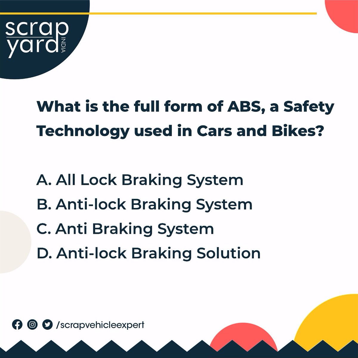 scrapvehicleexp's tweet image. ABS Technology provides the Vehicle better stability and helps the Driver keep the vehicle under control even on slippery or wet surfaces.

#scrapyardindia #motorpuzzle #abssystem #absbraking #absbrakes #scrapcarriddles #motorrecycling #autorecycling #carleatherrecycle #scrapcars