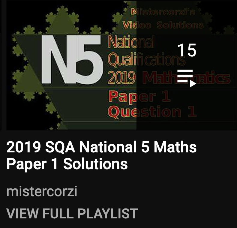 Corzi's tweet image. N5 Maths - FREE - watch detailed solutions of SQA Past Paper questions. Loads available
youtube.com/c/mistercorzi/…
#N5Maths #SQAMaths #SQAPastPapers