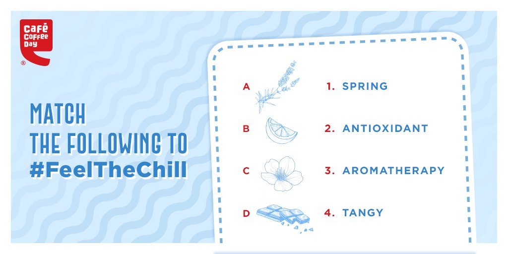 CafeCoffeeDay's tweet image. Connect the pictures to the words that best describe them and find the perfect match for a really cool summer in return! 

Share your answers and stand a chance to win an exciting voucher. 

#FeelTheChill 
#cafecoffeeday #contest #contestalert #somethingisbrewing #surprise