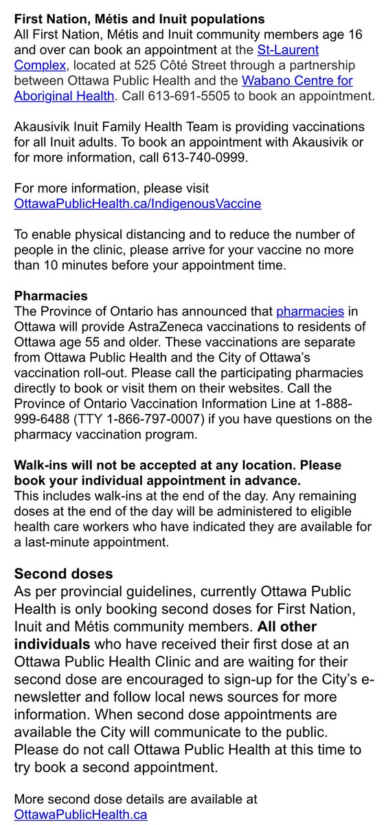 JimWatsonOttawa's tweet photo. VACCINE UPDATE: 
We have received additional vaccine from the Province, as a result, new appointment times are now available on the provincial booking system for Ottawa residents born in or before 1951 (70+). 

Visit https://t.co/C0XeDqHrqL or call 1-833-943-3900.

Details⬇️⬇️⬇️ https://t.co/PjfaasKisV