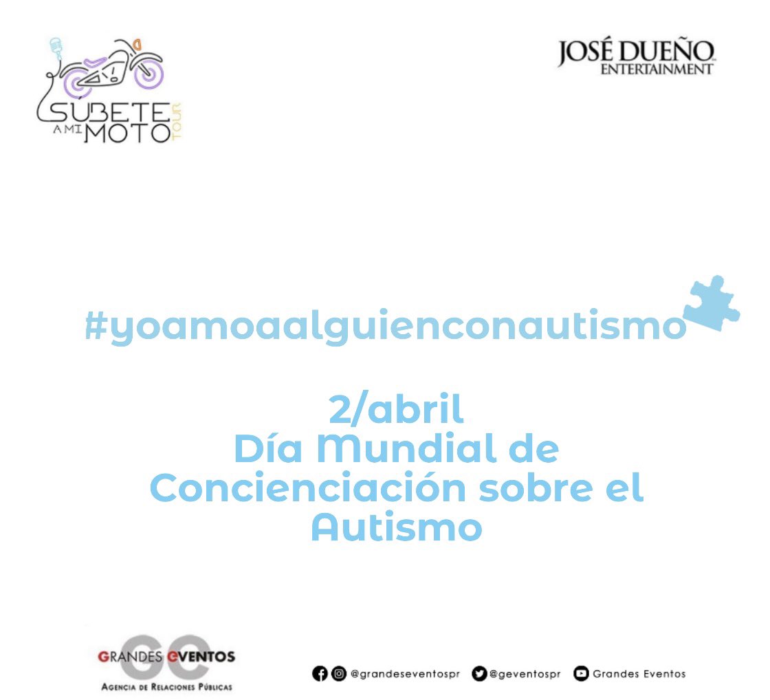 SubeteAMiMotoTO's tweet photo. #yoamoaalguienconautismo 💙 ¡Crea conciencia!

#SúbeteaMiMotoTour
@robertavellanet @rickymelendezofficial @rayleon9912 @renefarrait @johnnylozada     

Management: @josedueno_ent 

Relaciones Públicas: @GEVENTOSPR @garcialidda 

#autismo #autism #autismawareness https://t.co/wIa4U5wel0