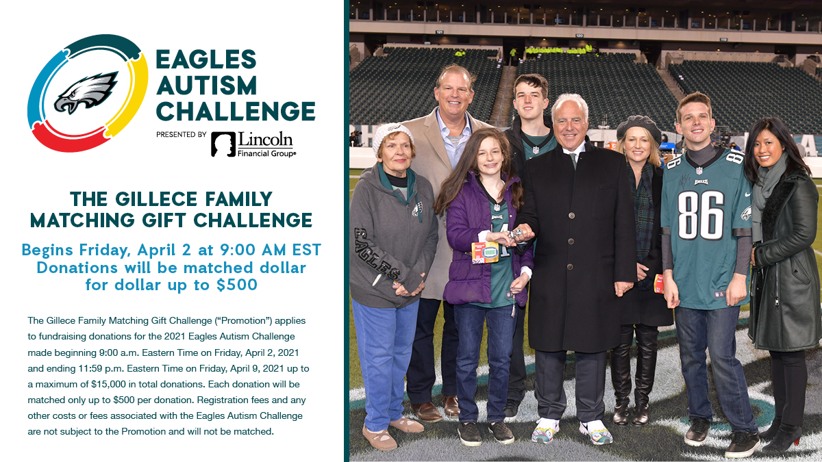 eaglesautism's tweet photo. The Gillece Family Matching Gift Challenge is now LIVE!

#EaglesAutismChallenge https://t.co/unHnQ94Hz6