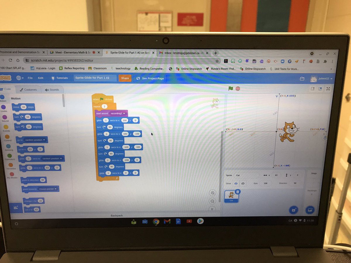 Grade7KH's tweet photo. I have been having a wonderful time teaching students how to code using @scratch It has been great to watch Ss try new things, see connections to math in a new way, make mistakes, help each other solve issues with code and teach each other new skills. #coding #grit #growthmindset https://t.co/qXfSN2ieIK