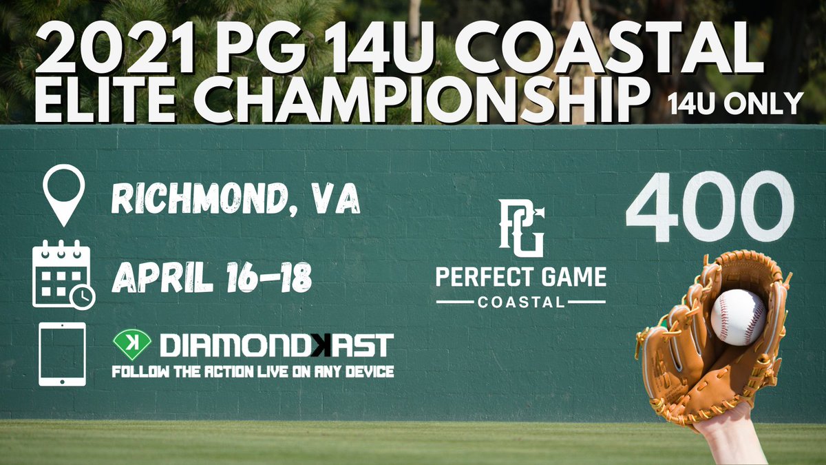 Just two more weeks until the 2021 PG 14U Coastal Elite Championship in Richmond, VA!

It's shaping up to be an awesome 14U event and we can't wait to see everyone there!

LEARN MORE: perfectgame.org/Events/Default…