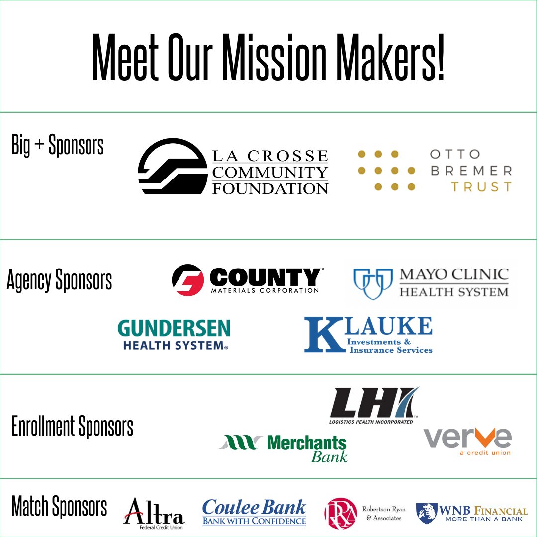 BBBS7Rivers's tweet photo. Thank you to these organizations for making our organization run! We are only 4 months into 2021, but you have inspired potential in BIG ways! 

Would you like to become a sponsor of our organization? Visit https://t.co/aLw2UeVjeA https://t.co/8ZqYwMapL0