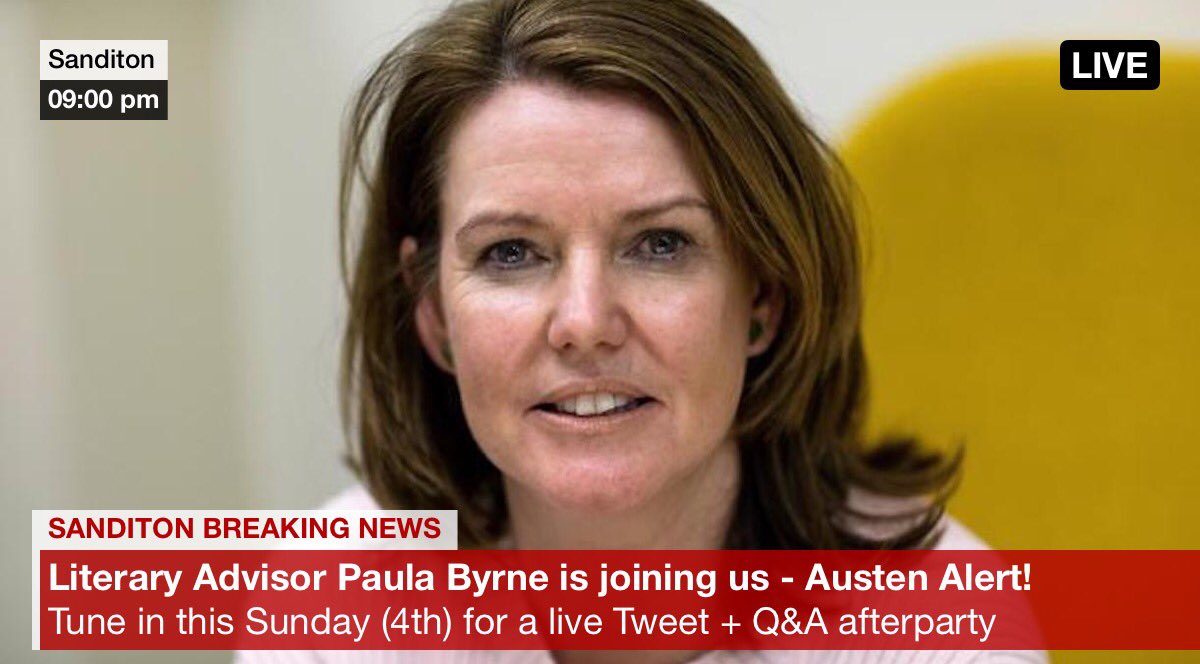 SanditonSister2's tweet photo. 📚AUSTEN EXPERT📚
We are excited to announce that literary advisor @paulajaynebyrne will join us during the UK Ep 1️⃣ rewatch!
Sun April 4 | 9pm 🇬🇧UK time (= 4pm 🇺🇸US EST)
Tweet with #Sanditon #SaveSanditon+#WelcomeSanditon
Q&A afterparty ± 9:45 pm UK time
use #AskPaulaB
1/4 https://t.co/o9bED9NfhO