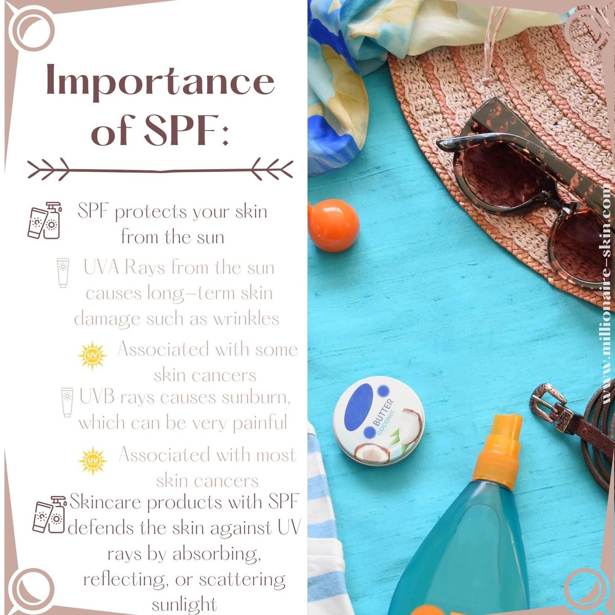 GetMilliSkin's tweet photo. Summer is right around the corner so you know that means time to soak up the sun. Here are some things you should know before taking a step outside.
#millionaireskin  #SPF #sunscreen #smallbusiness #skincaretips #blackownedbusiness #startup https://t.co/oaeVZLwbuZ